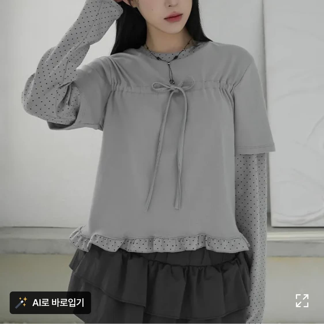 바이너리원 트윗 도트 프릴티셔츠 상품이미지1