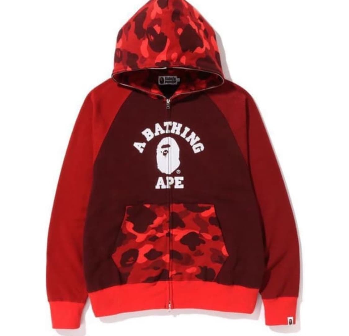 bape 베이프 적계 레드 컬러 카모 후드집업 XL 상품이미지1