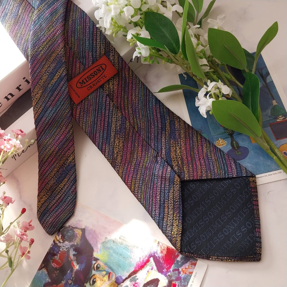 미쏘니 실크 멀티컬러 이니셜 자카드 넥타이 9.6cm A+등급 K1646 상품이미지5