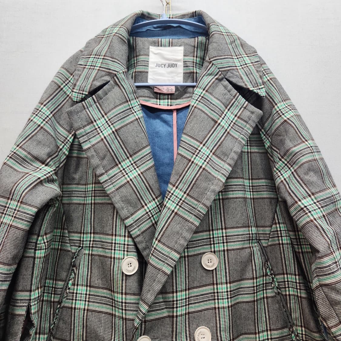 쥬시쥬디 데님 소매 디테일 체크 자켓 85(L) 상품이미지2