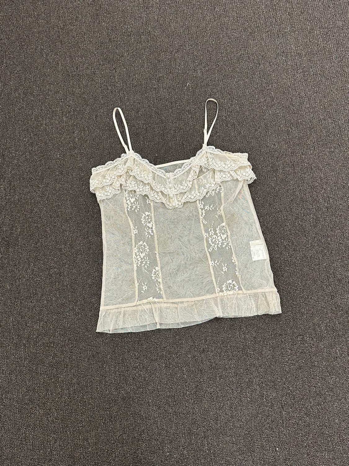 M)Japanese vintage 여성 레이스 디테일 시스루 나시 상품이미지3