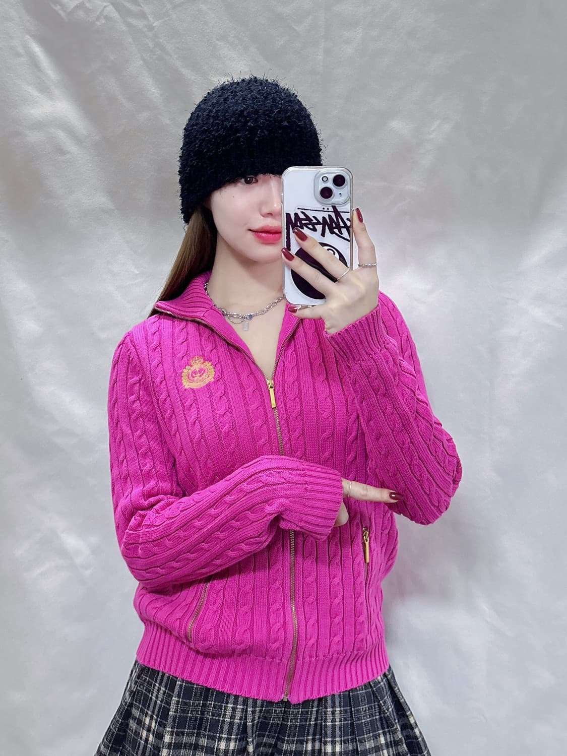 폴로 랄프로렌 딥핑크 꽈배기 니트집업  상품이미지1