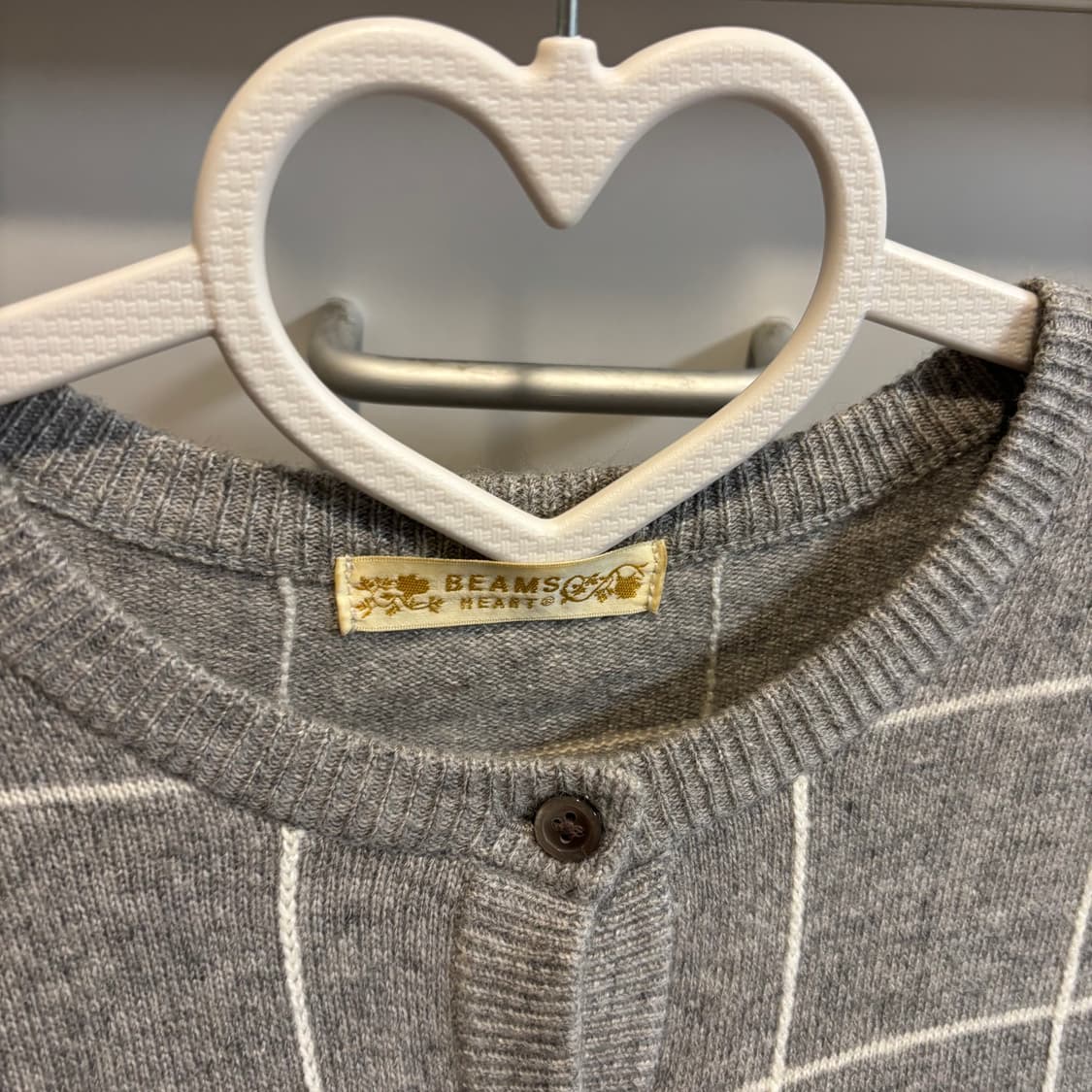 일본 빔즈하트 BEAMS 회색 체크 울혼방 가디건 상품이미지5