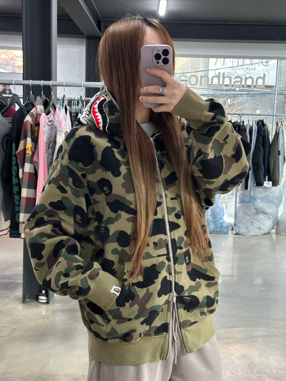 베이프 1st 카모 자카드 샤크 풀후드집업 녹계 상품이미지1