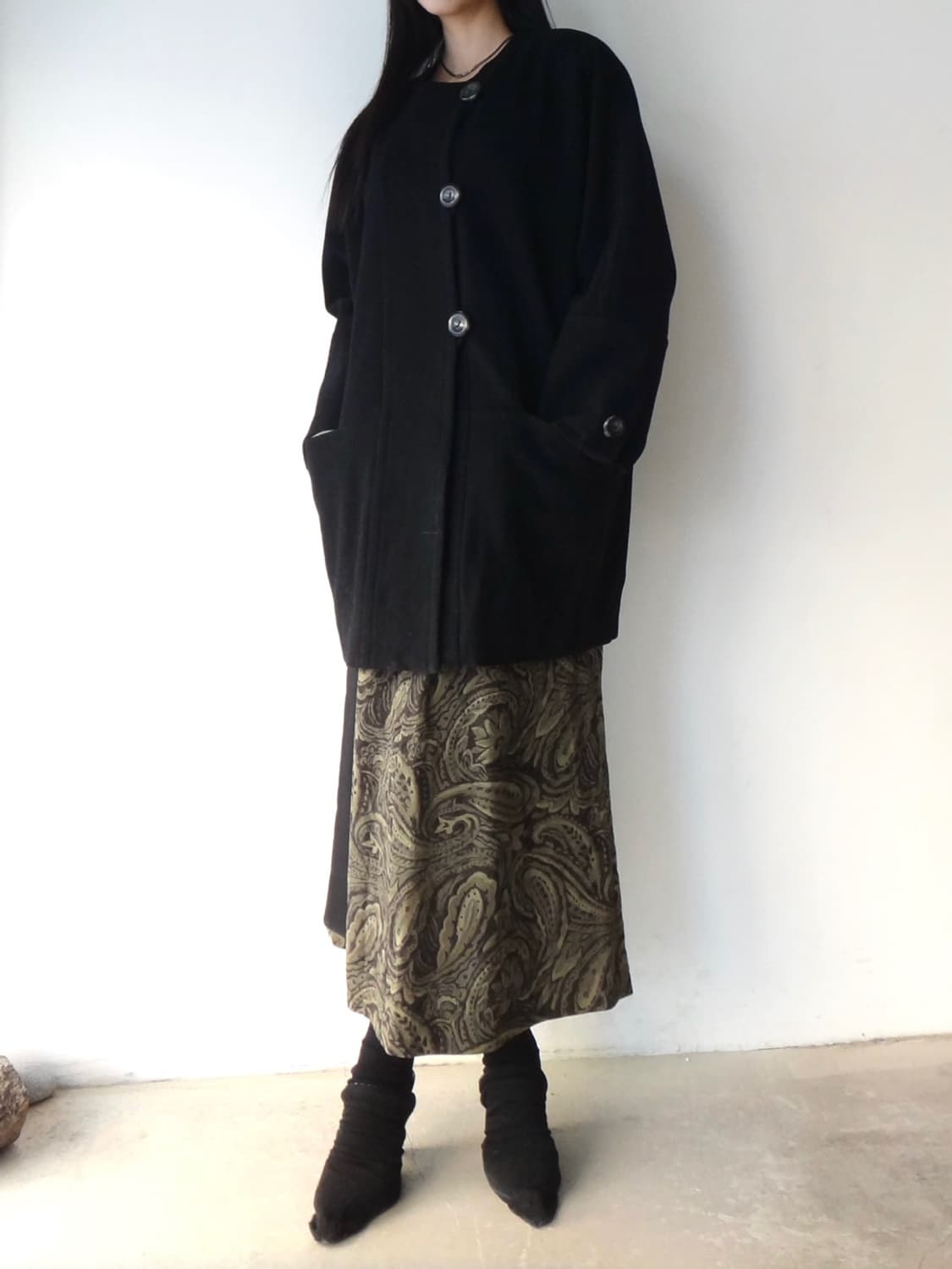 Nature pattern flare long skirt / khaki 상품이미지5