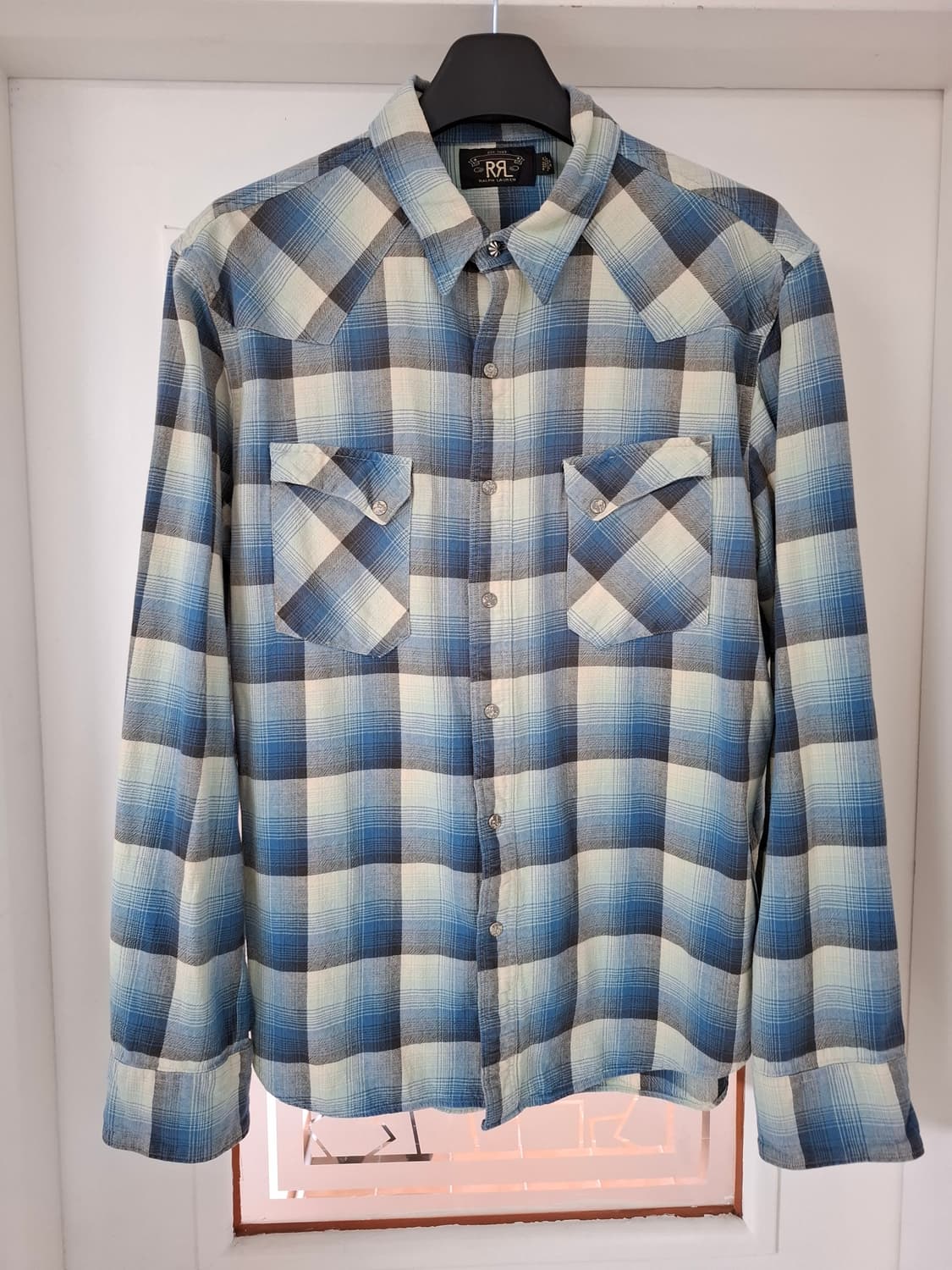 XL RRL 더블알엘 플래드 트윌 블루 체크 웨스턴 셔츠 상품이미지1
