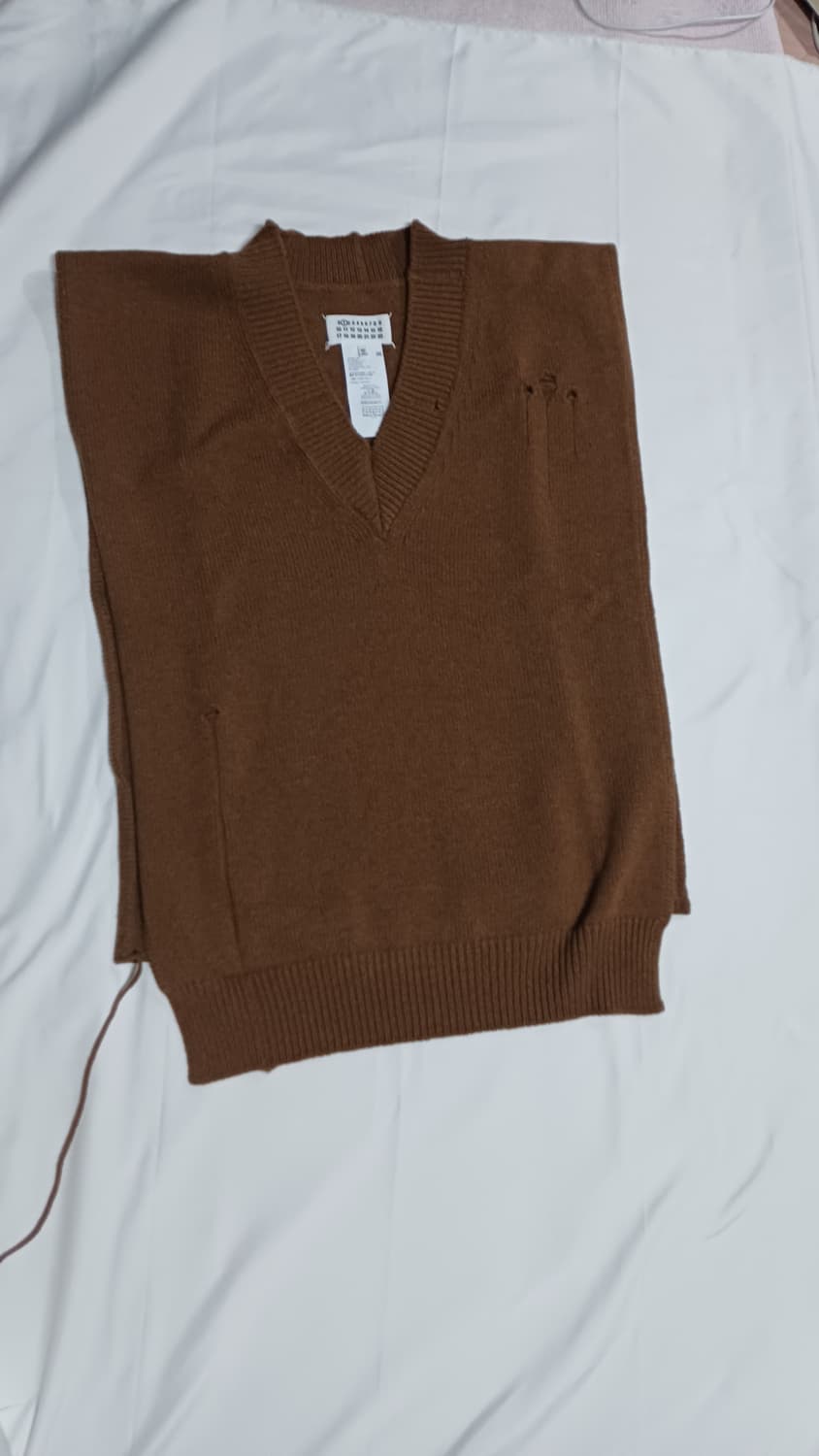 L 마르지엘라 니트 브라운 V넥 조끼 베스트 오픈사이드 데미지 빈티지 상품이미지3