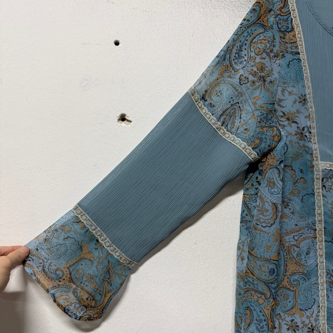 VTG 빈티지 뮤트톤 민트 페이즐리 패턴 쉬폰 블라우스 상품이미지4