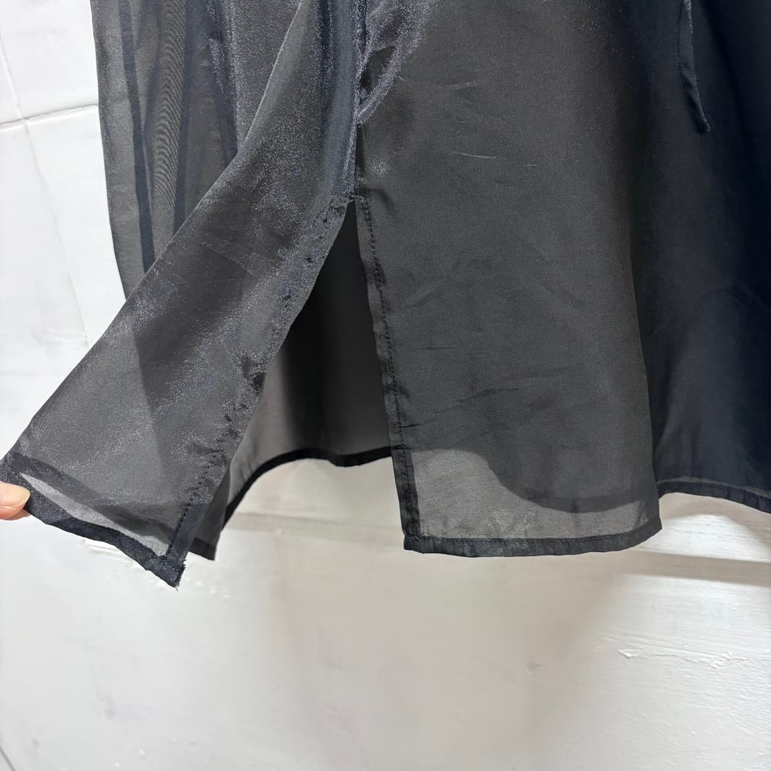 aguaist 블랙 레이어드 시스루 슬립 슬리브리스 탑 JPN 상품이미지6