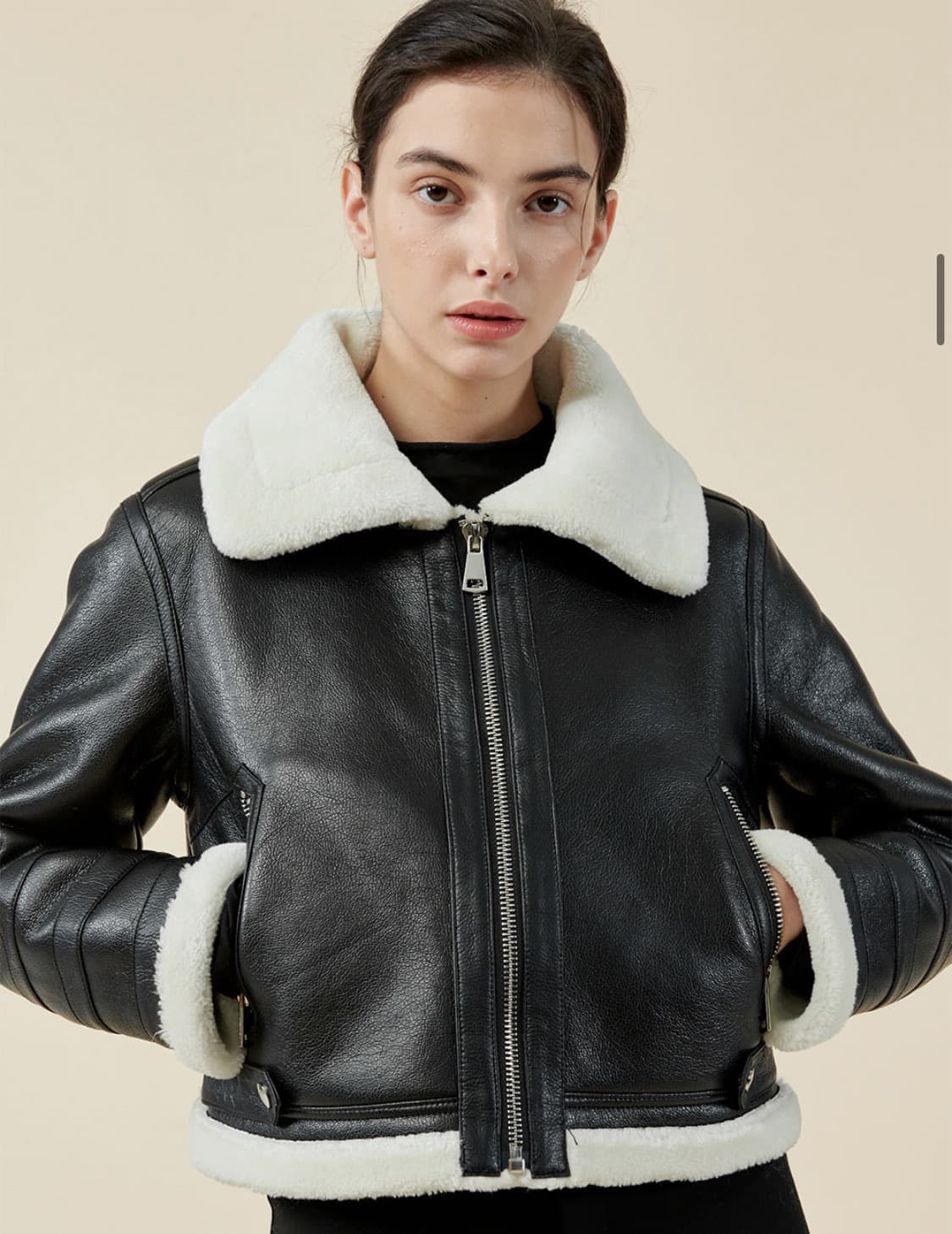 레프트서울 더블 칼라 크롭 무스탕 자켓 [블랙] 상품이미지1