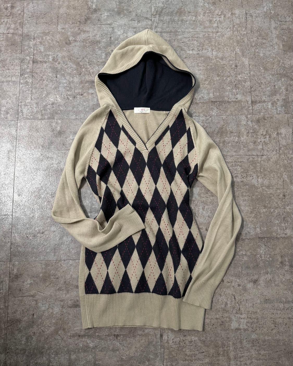 울 아가일 패턴 후디드 니트 상품이미지1