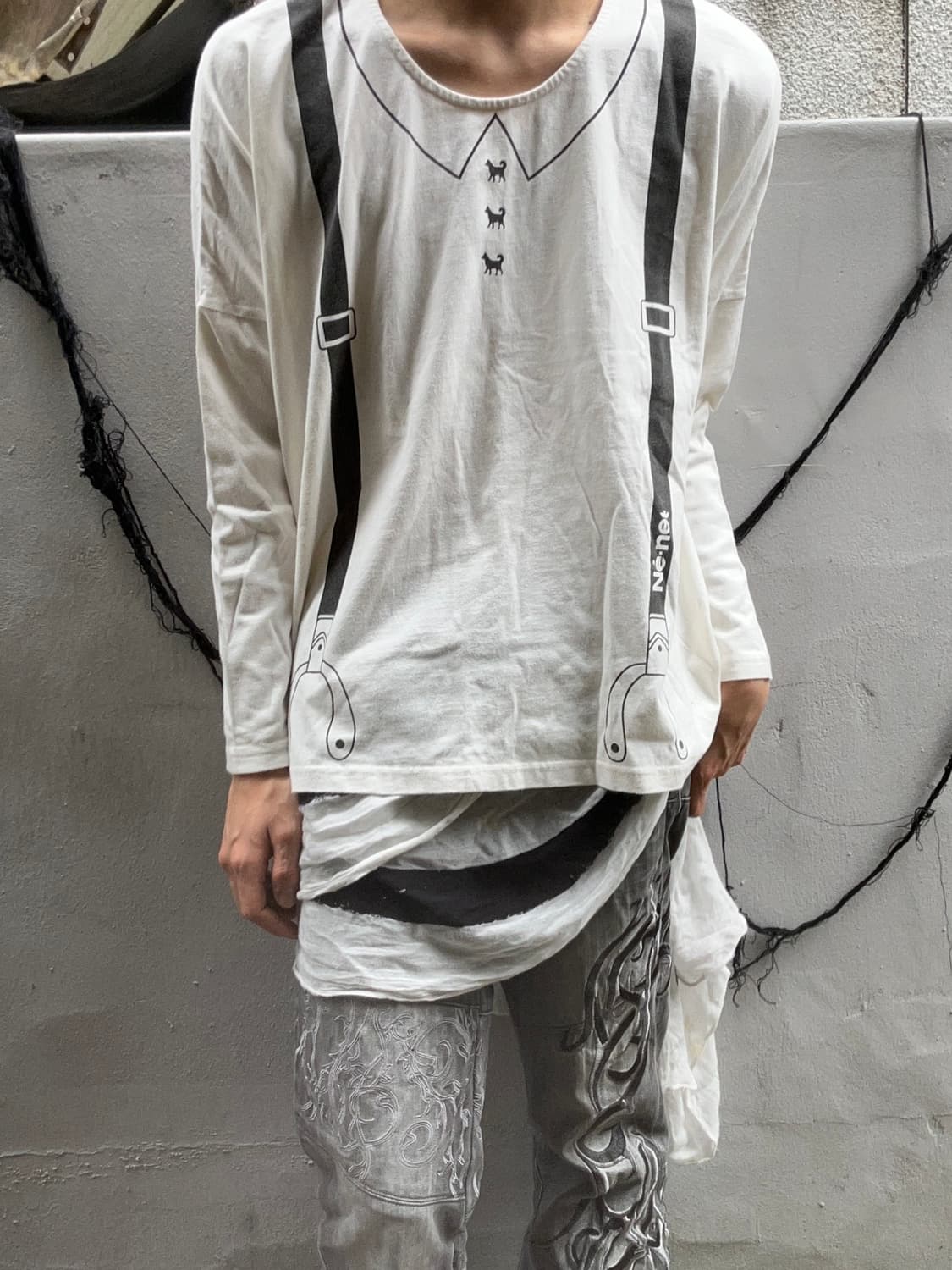 2000s Ne-net 트롱프뢰유 비대칭 프린팅 티셔츠 상품이미지1