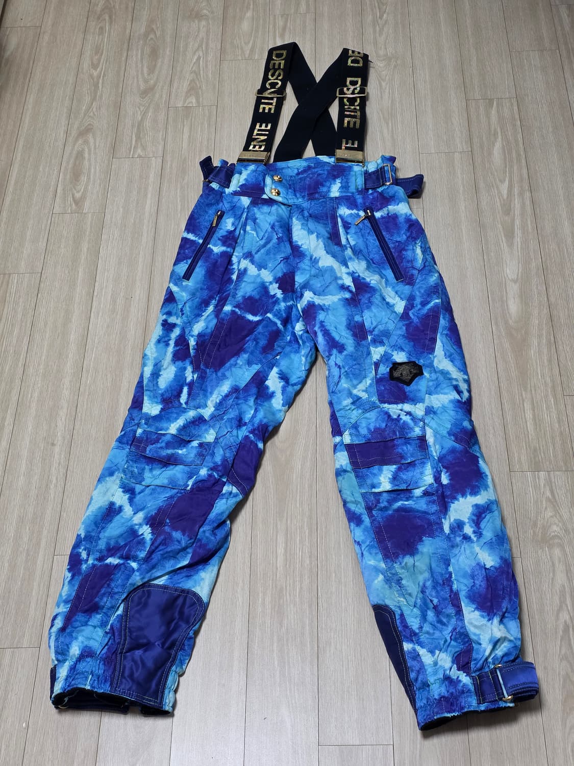 데상트 정품)일본빈티지 블루나염 타이다이 스키보드 멜빵 팬츠 상품이미지1