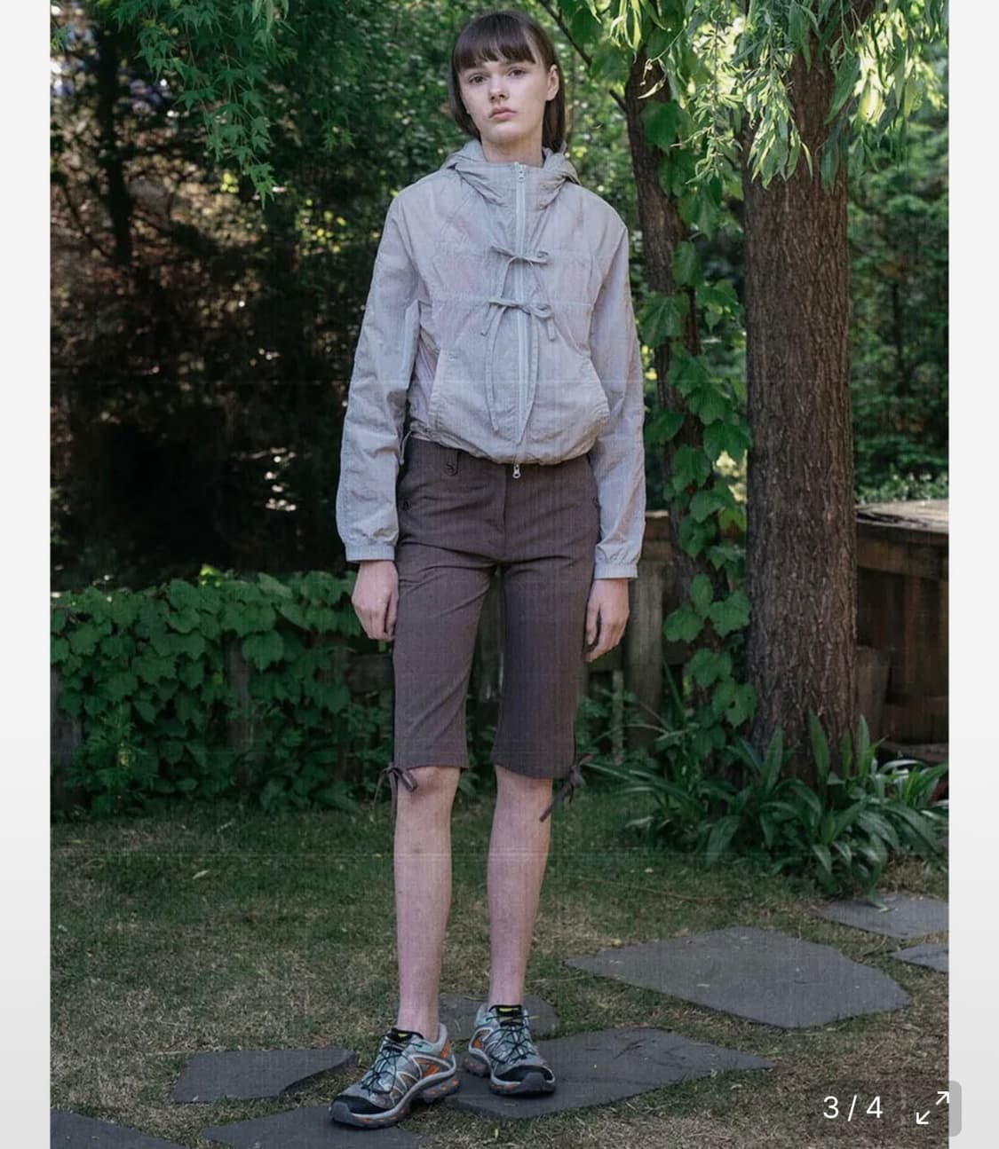 파르티멘토우먼 시어 리본 셔링 후디 자켓 - 라이트그레이 상품이미지4