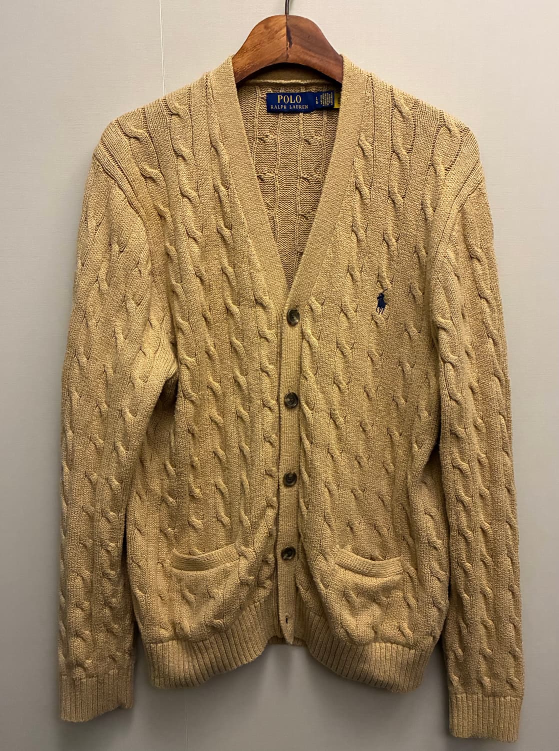(L/103)POLO 폴로랄프로렌 코튼 케이블 니트 가디건 베이지 상품이미지1