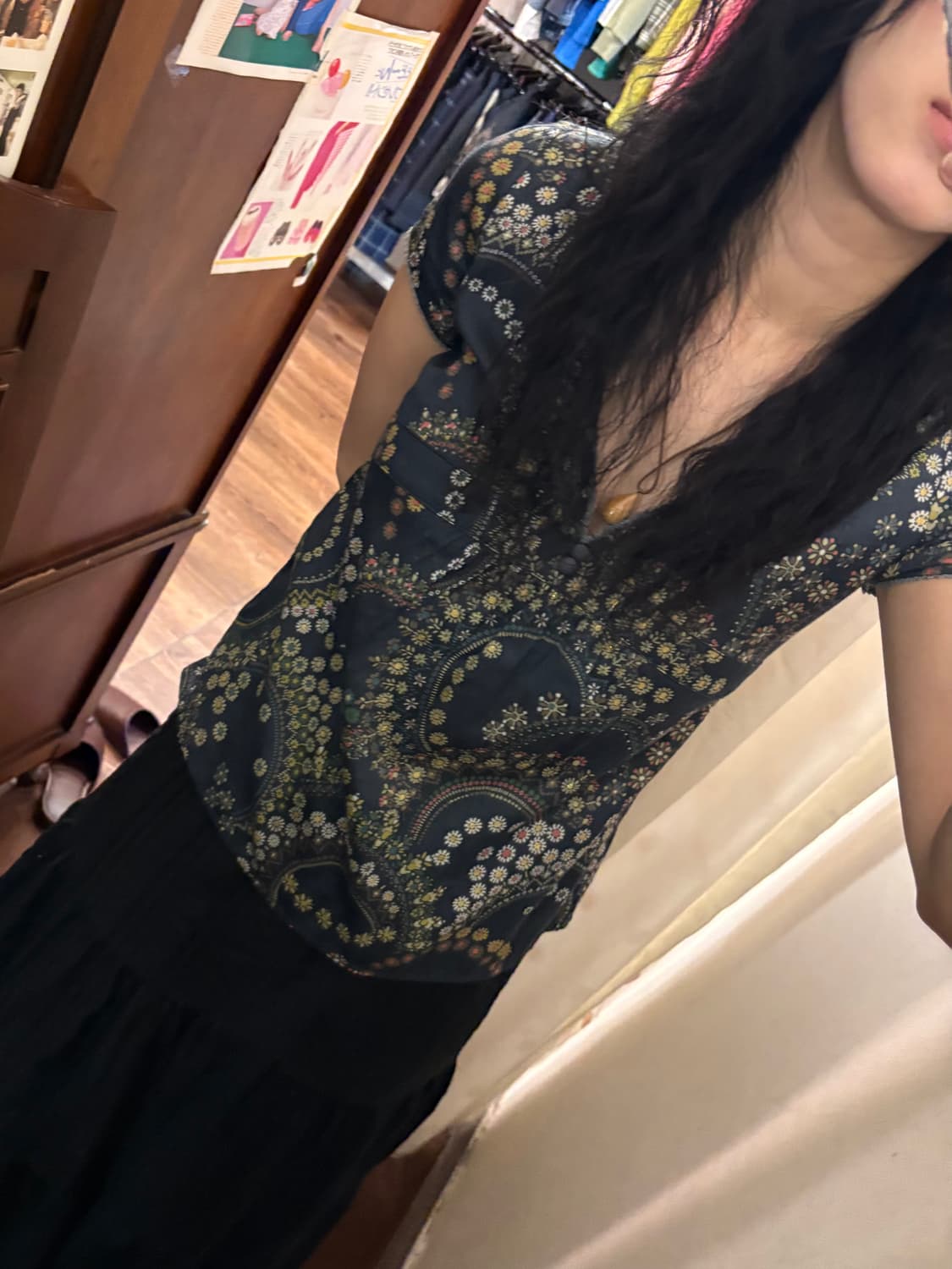 jpn vintage navy flower v-neck 상품이미지1