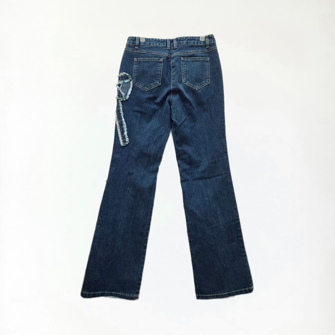 y2k 큐빅 프린지 리본 부츠컷 데님 Bow&Crystal Jeans 상품이미지2