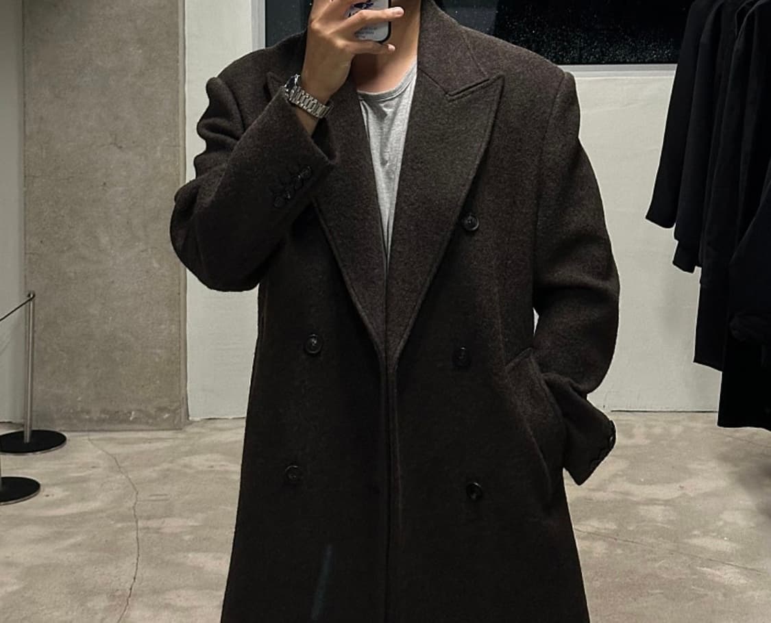 쿠어 버진 울 알파카 더블 코트 다크브라운 L 상품이미지2