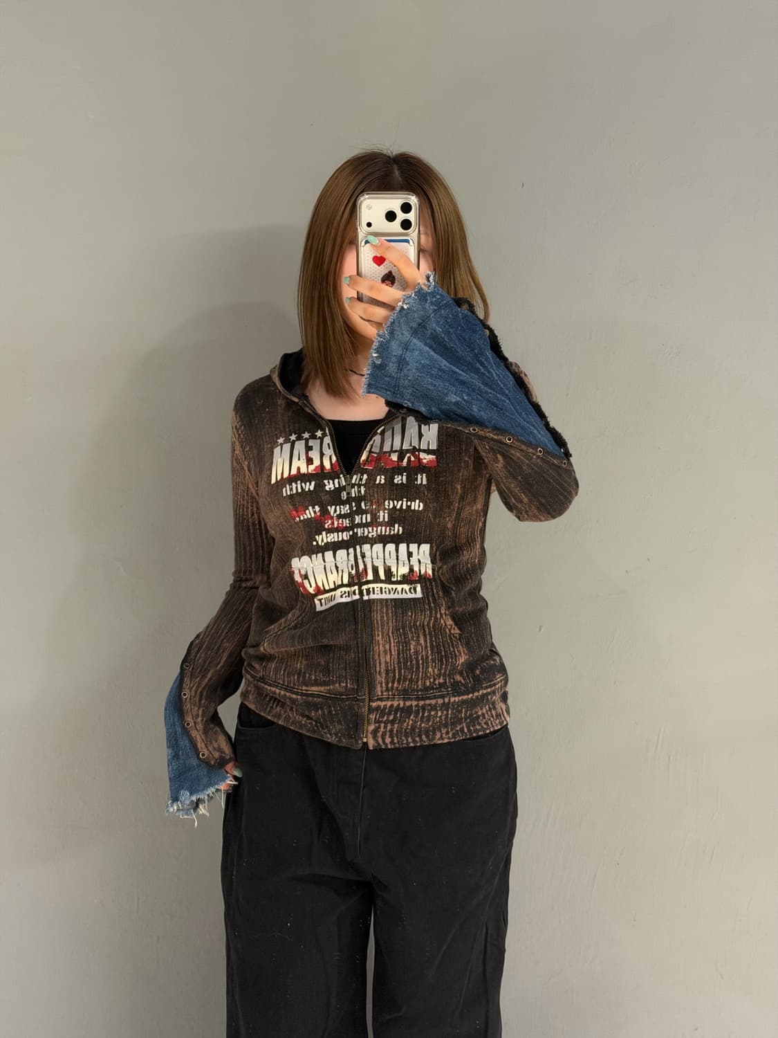 Sky bomber grunge printing hood zip-up  상품이미지3