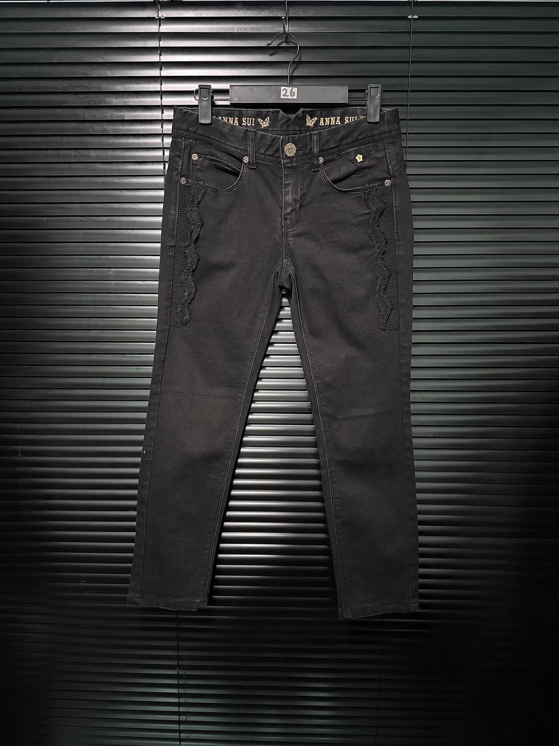 안나 수이 블랙 데님 바이커 나비 골드 26 스키니 슬림 고스 펑크 락 상품이미지2