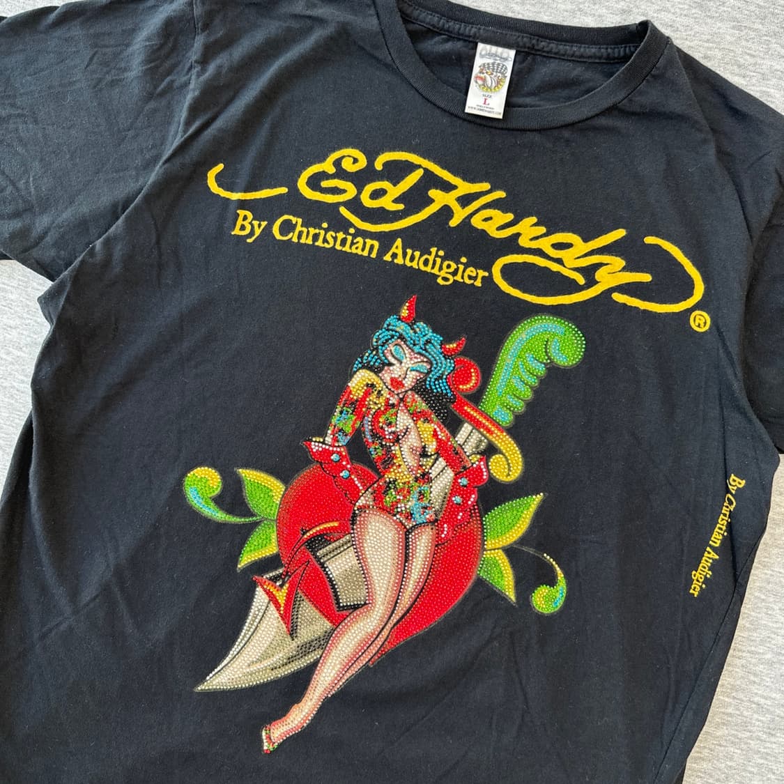 [L] Ed Hardy 에드 하디 올 큐빅 데빌 핀업걸 빈티지 반팔 상품이미지2