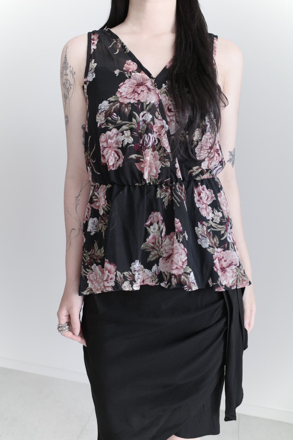 rose see-through sleeveless 상품이미지5