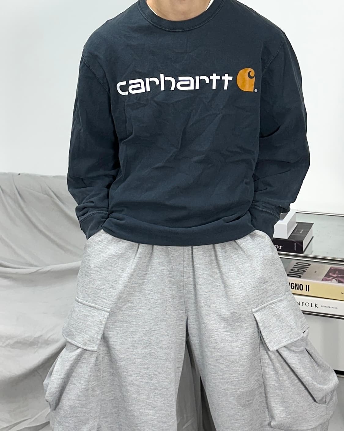 칼하트 차콜 빅로고 슬리브 M 상품이미지1