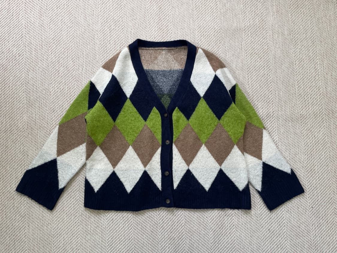 빈티지 멀티컬러 아가일 니트 가디건 상품이미지1