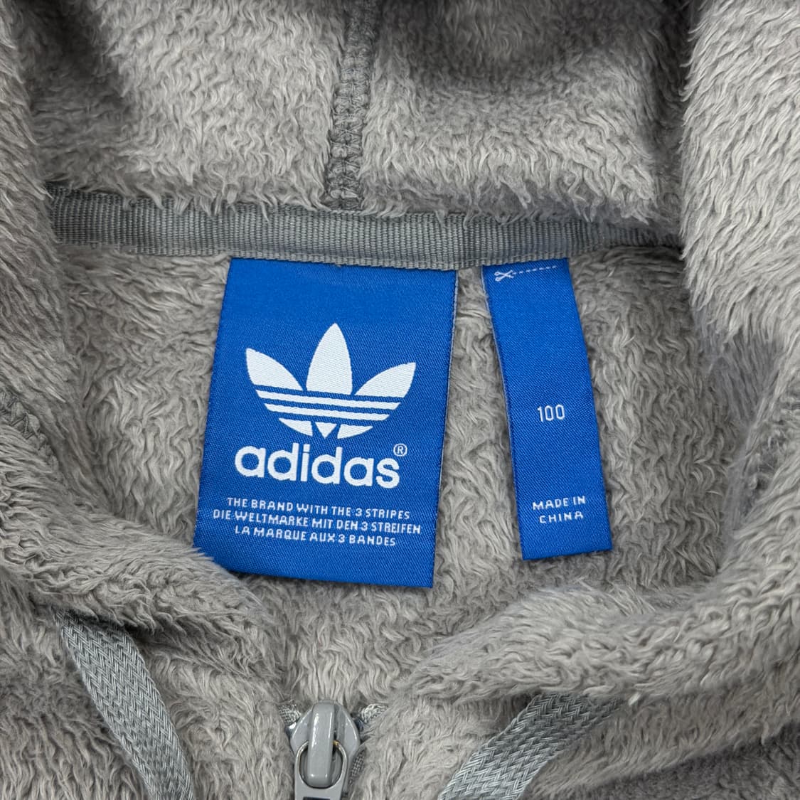 아디다스 빈티지 파이어버드 빅로고 뽀글이 쉐르파 후드집업 자켓 그레이 L 상품이미지4