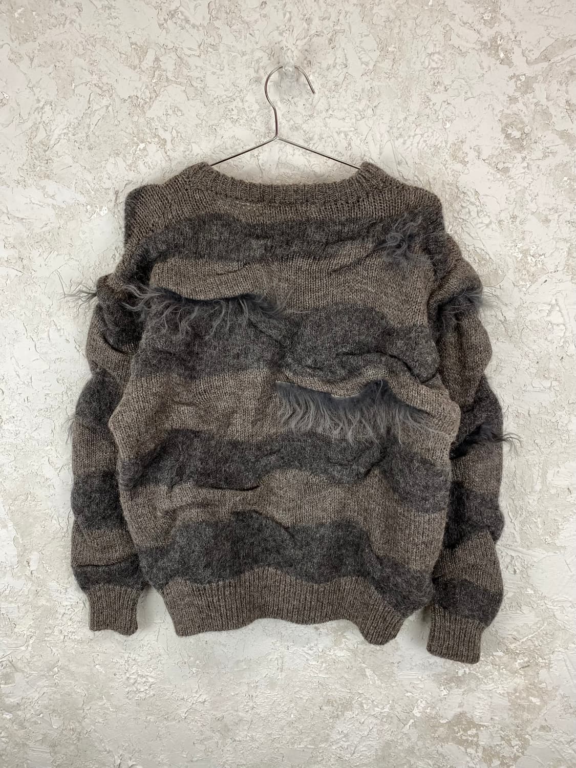 1970s 이세이 미야케 퍼 트리밍 웨이브 링클 울 스웨터 상품이미지6