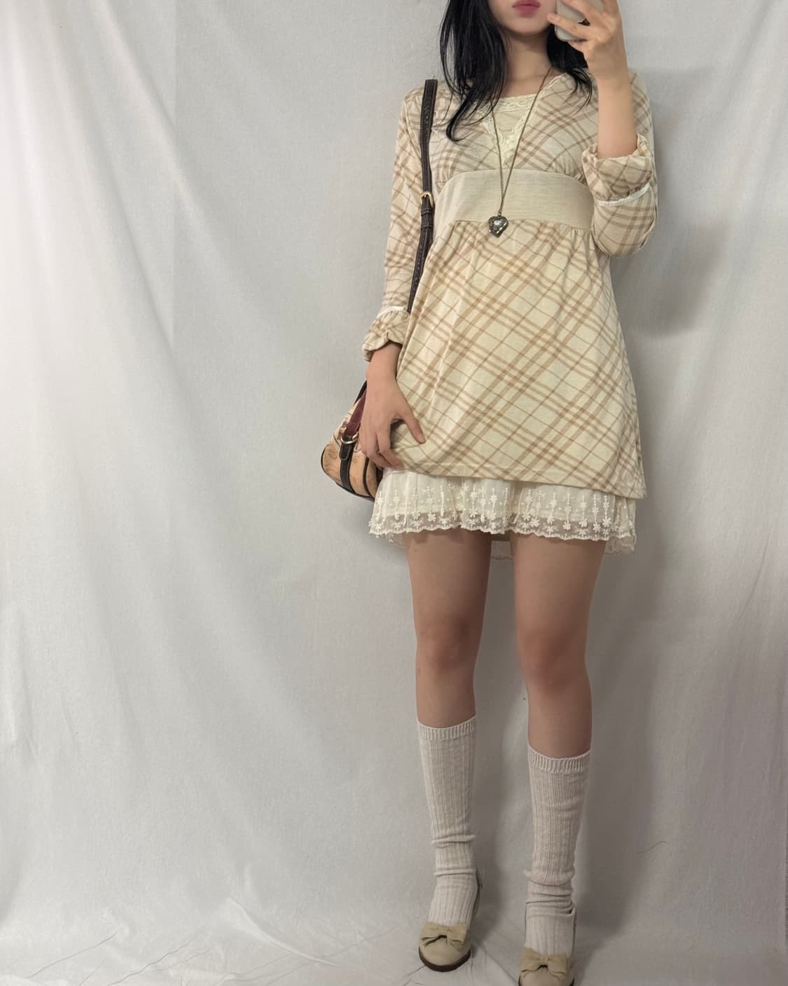 체크 패툰 레이스 레이어드 베스트 원피스 3pcs SET 상품이미지6