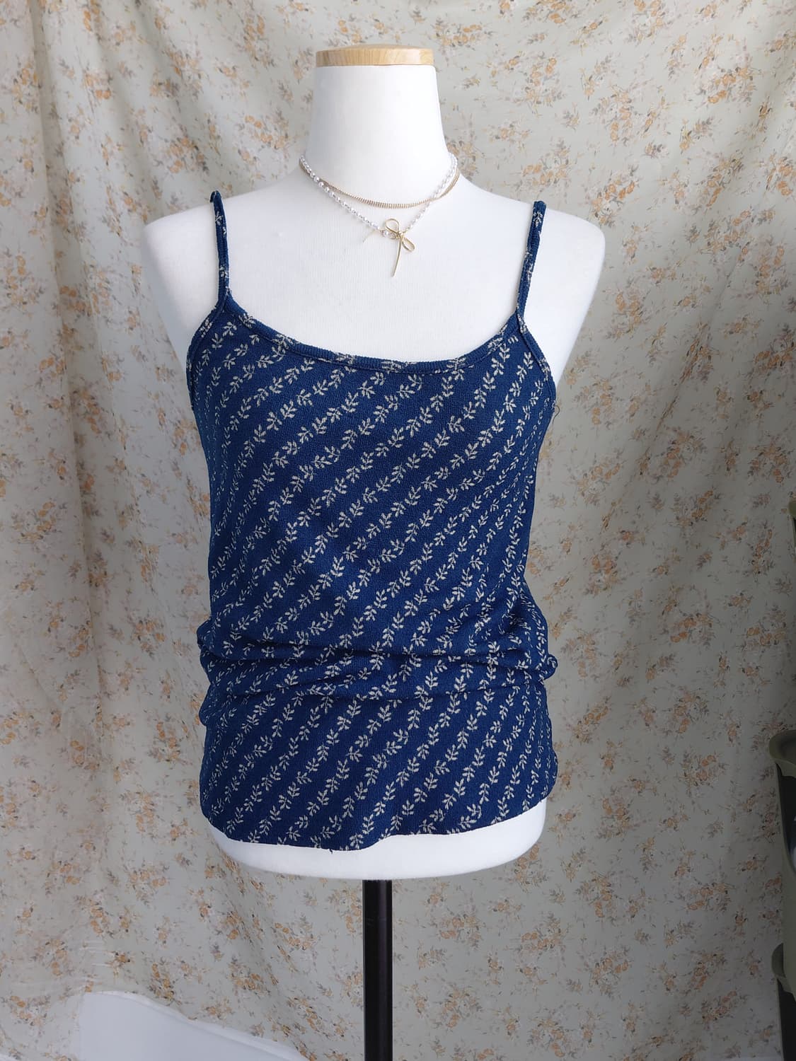 [일본빈티지] 네이비 꽃무늬 슬리브리스 탑 상품이미지1