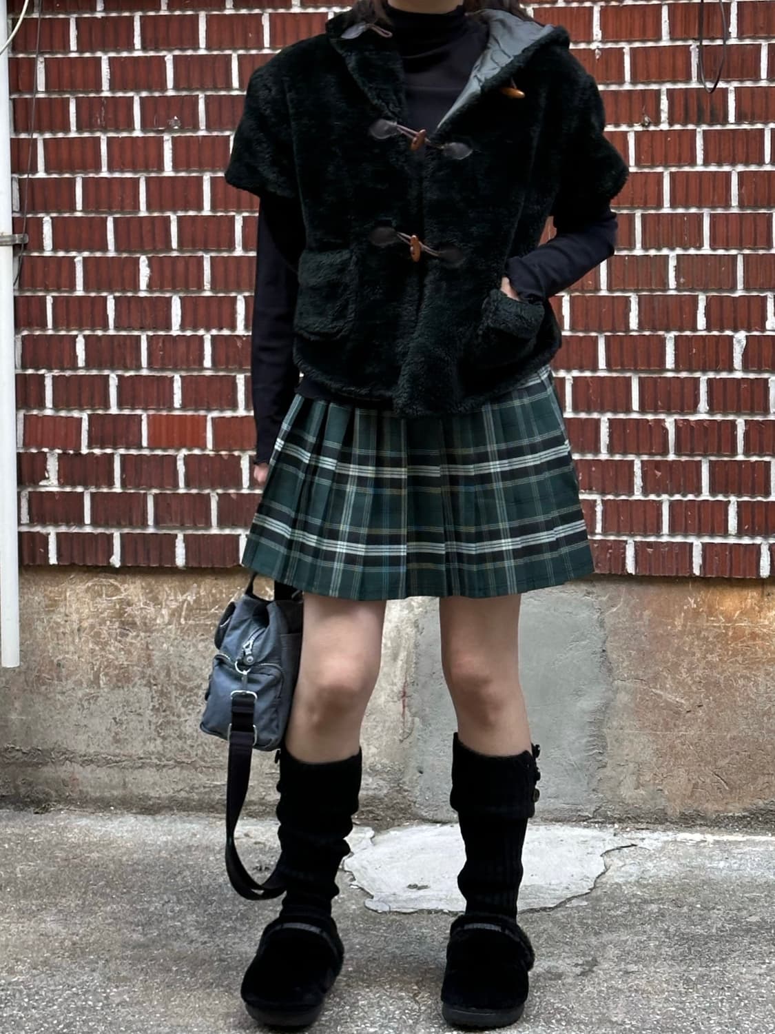 더플 퍼자켓 시스루 목폴라 체크 스커트 코디세트 상품이미지4