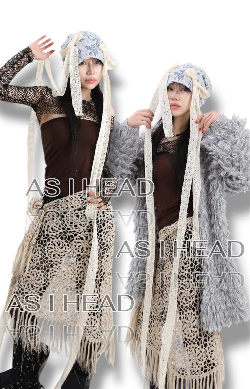 실키 자카 리본 레이스 핸드메이드 롱 비니 상품이미지3