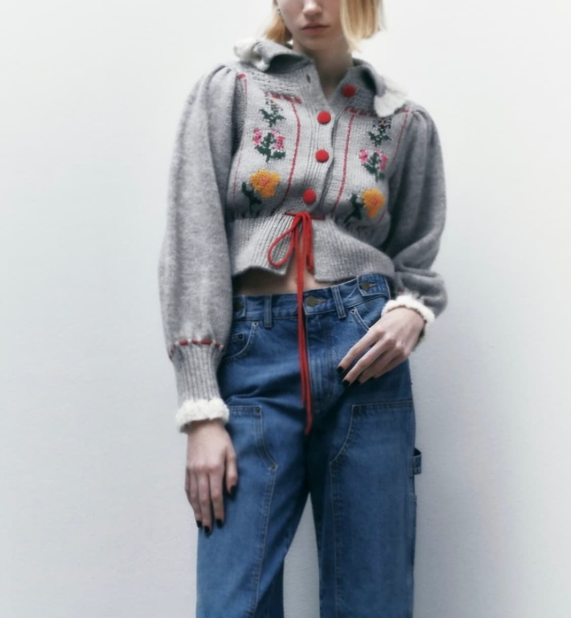 [55]자라 자카드 칼라 플로럴 니트 가디건 상품이미지1