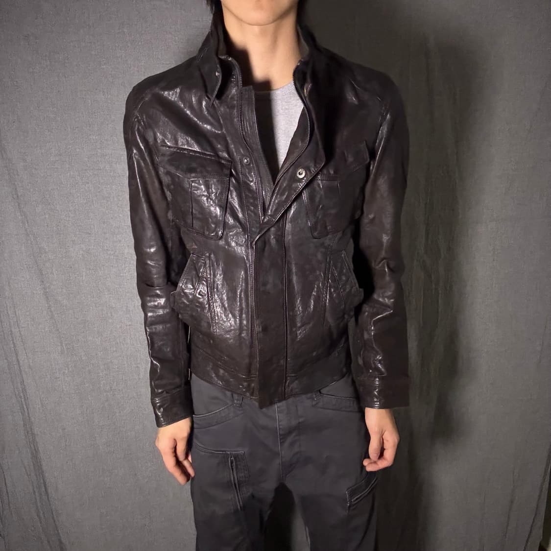 포켓 양가죽 레더 자켓 브라운 상품이미지2