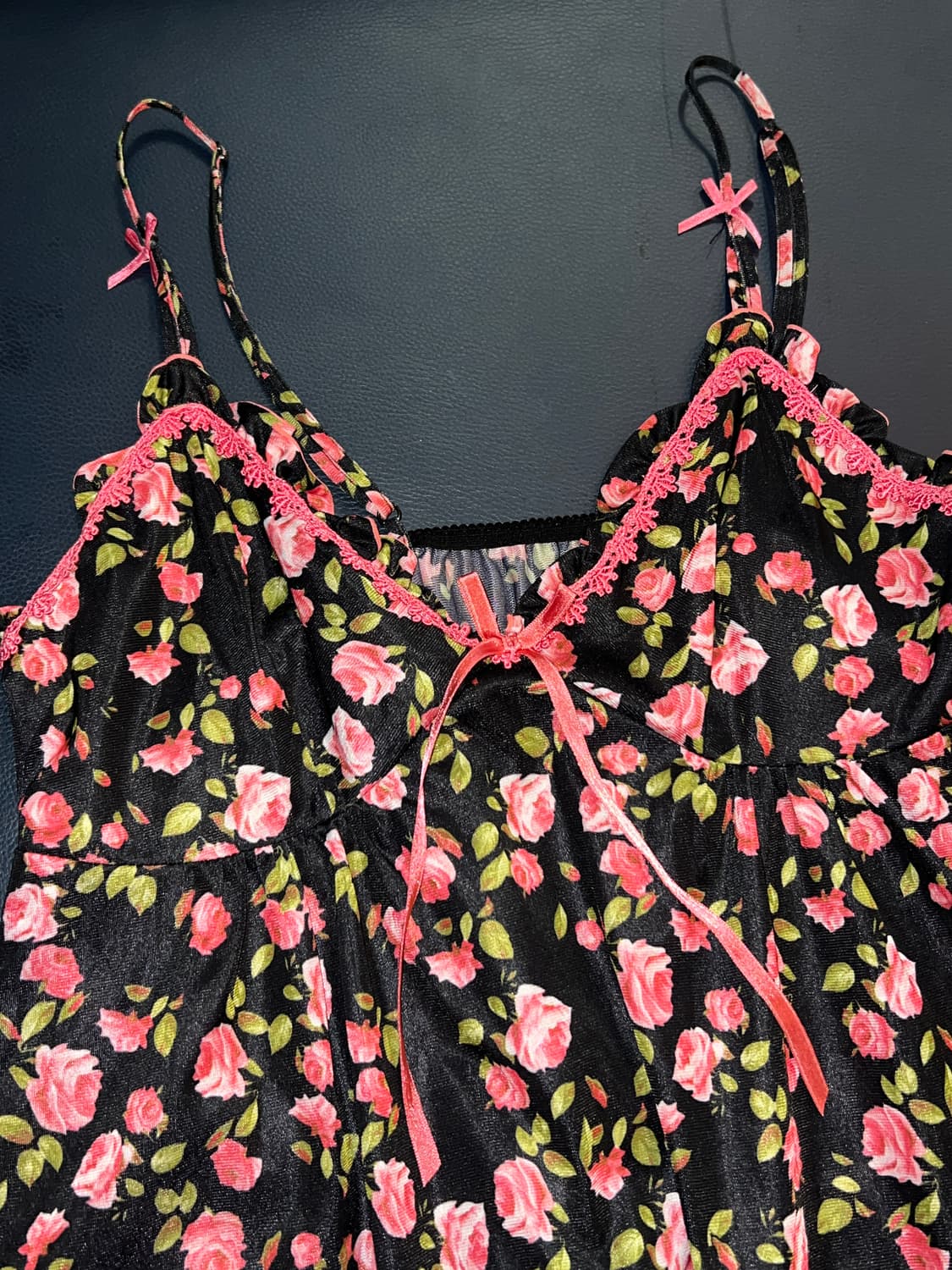 [Vintage] Rose printing satin top (OS) 상품이미지3