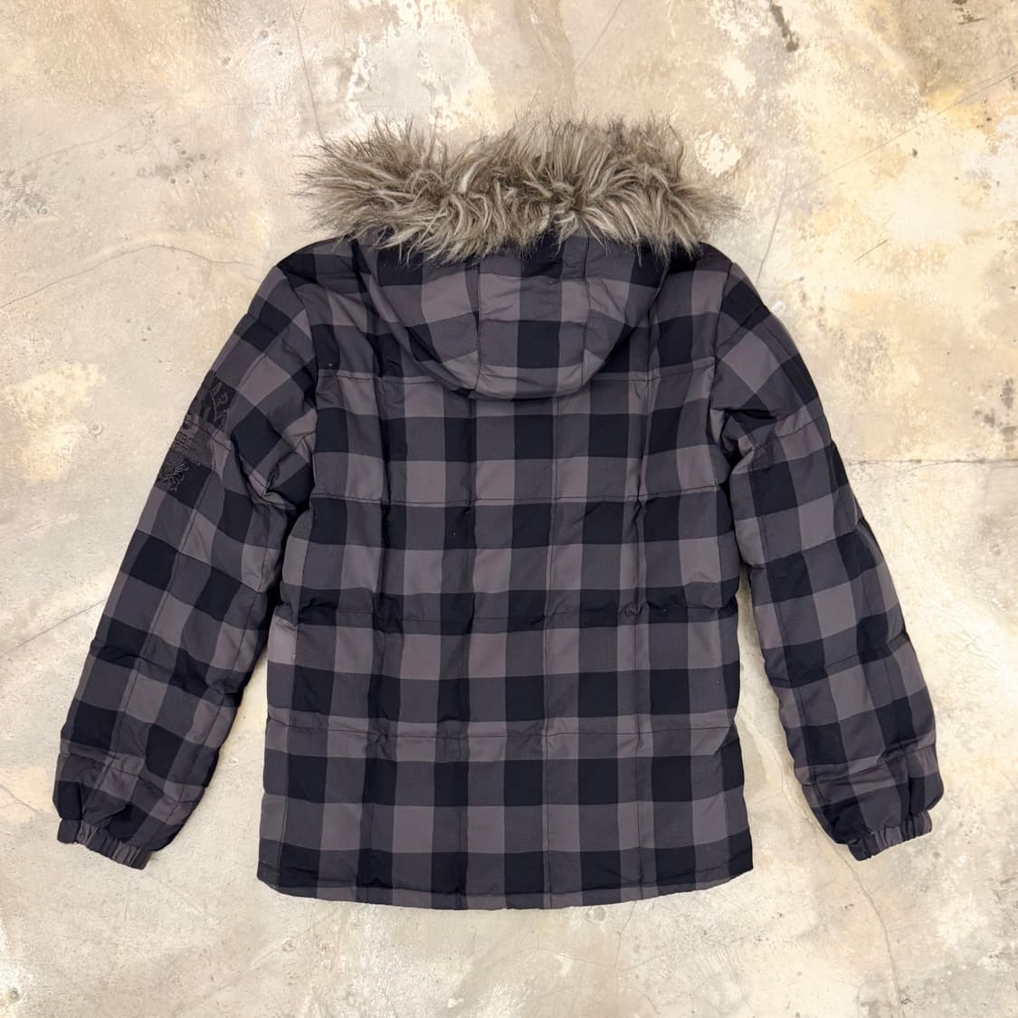 키스마크 체크 패디드 다운 퍼 자켓 블랙/그레이 상품이미지2