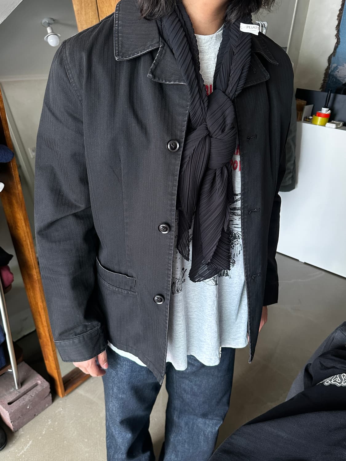 SPICE ISLAND 헤링본 블랙 워크 커버올 자켓 상품이미지1