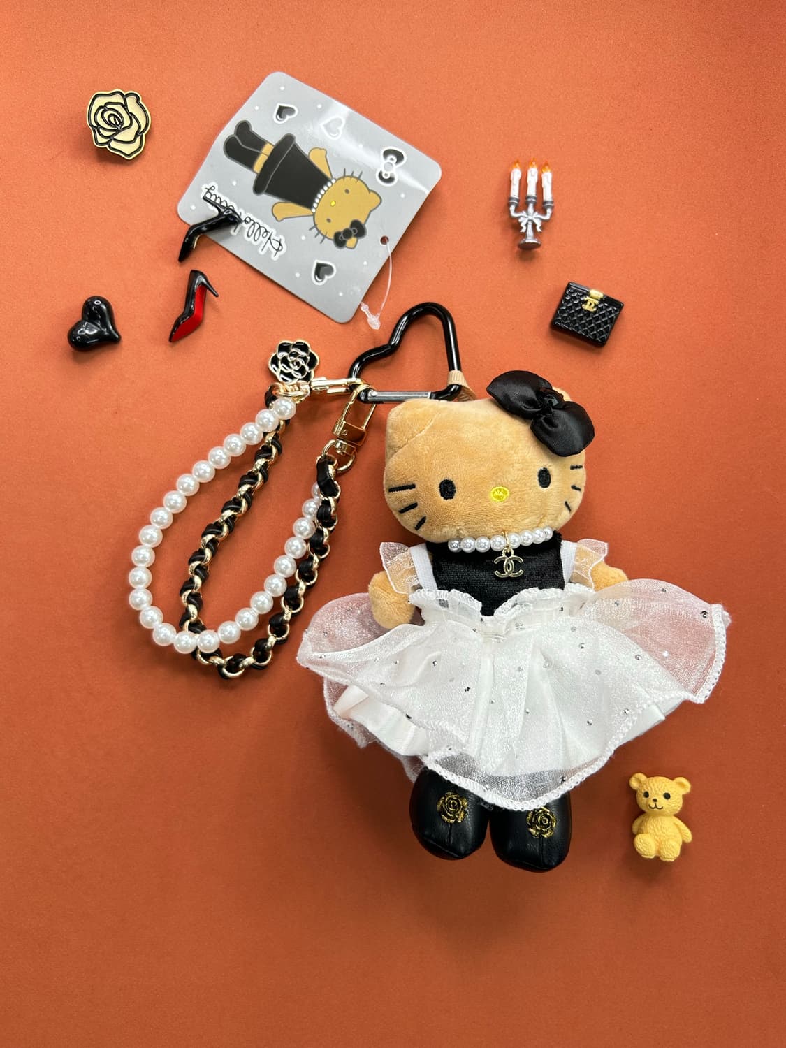 (25)롱다리키티 커스텀키링_ ✨아이보리 시스루 퍼샤 원피스 상품이미지3