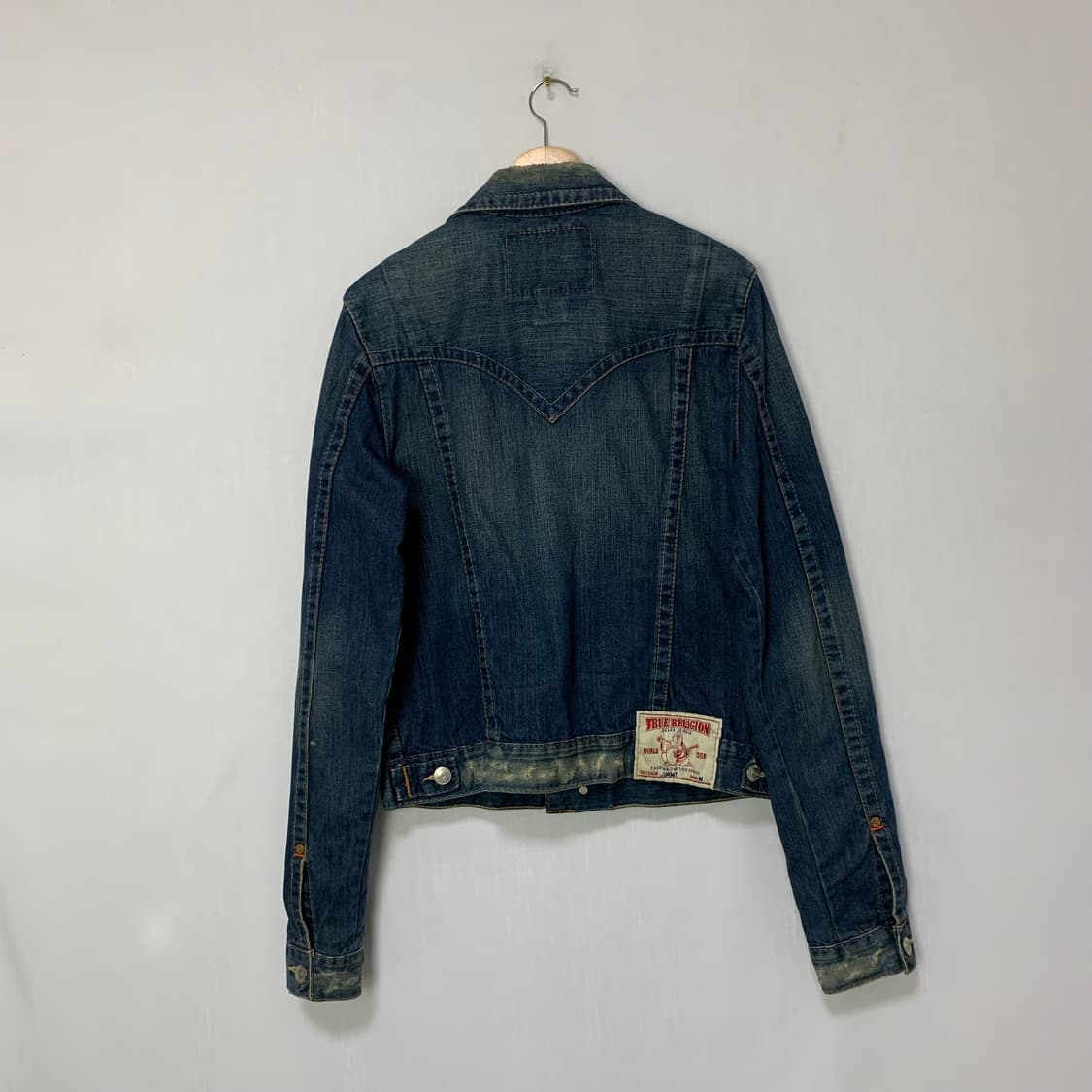 트루릴리젼 빈티지 데미지 패치 데님 중청 청자켓 M y2k 상품이미지4