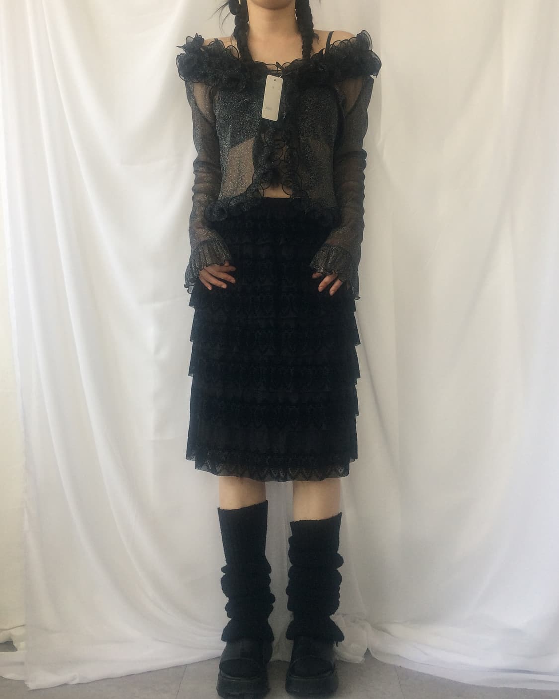Ruffle point glitter mesh cardigan 상품이미지7