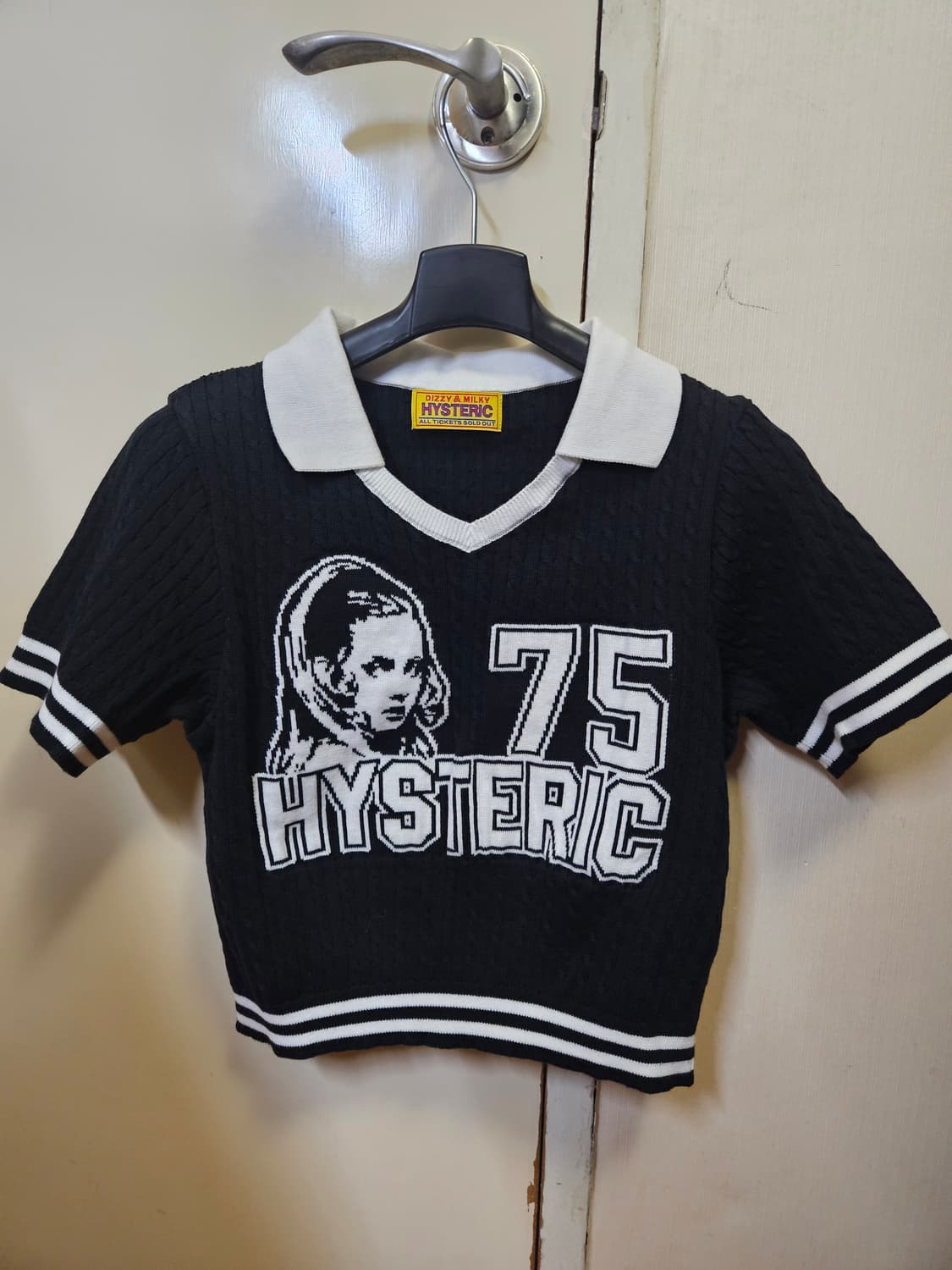 히스테릭 글래머 75 자카드 숏 셔츠 블랙 반팔 니트 상품이미지2