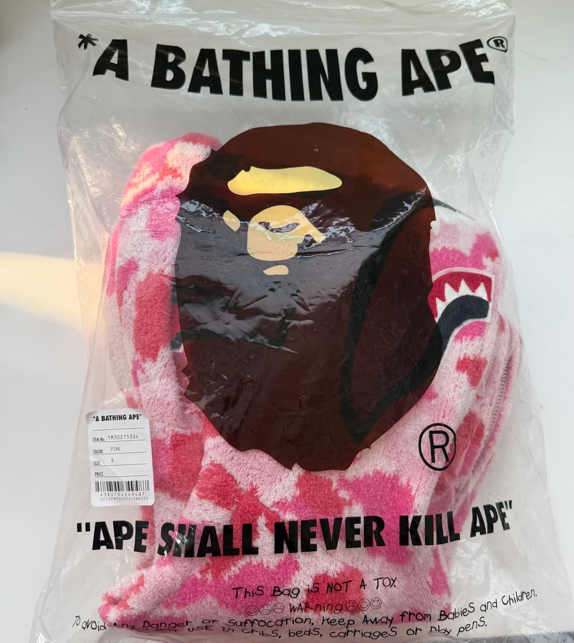 베이프 후드집업 ABC 카모 타올 자카드 샤크 풀 집 후드 핑크 S 상품이미지2