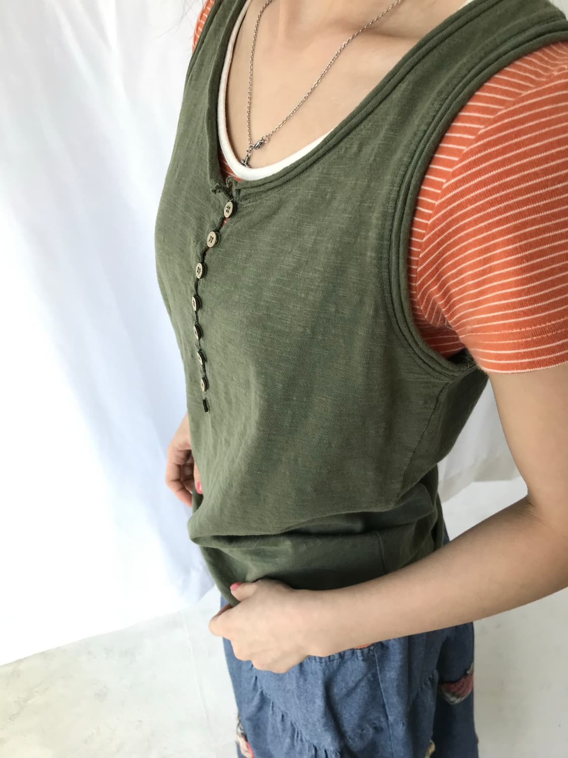 Eastboy 오렌지 스트라이프 티셔츠 상품이미지3