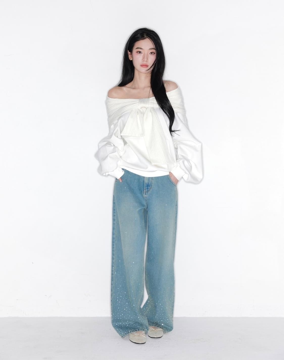 [새상품] 더티스 트윙클 스리스탈 세미 와이드 데님 팬츠 바지 상품이미지1