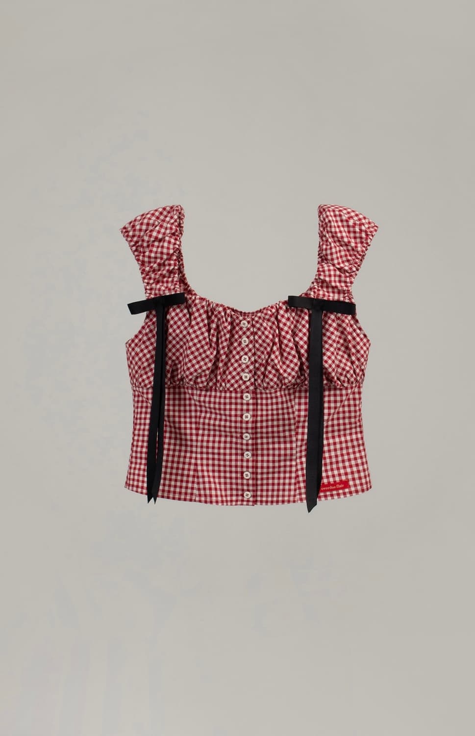 RIBBON HEART NECK VOLUME BLOUSE_RED CHEC 상품이미지1