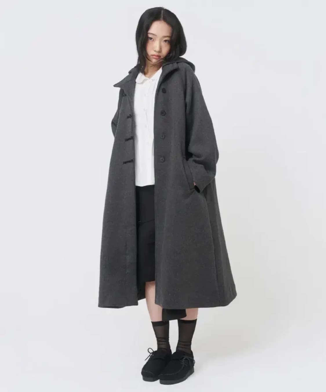 미세키서울 롱후드코트 차콜 상품이미지1