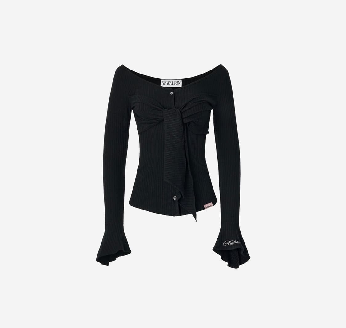 뉴얼린 달링 트위스트 버튼 블라우스 블랙 상품이미지1