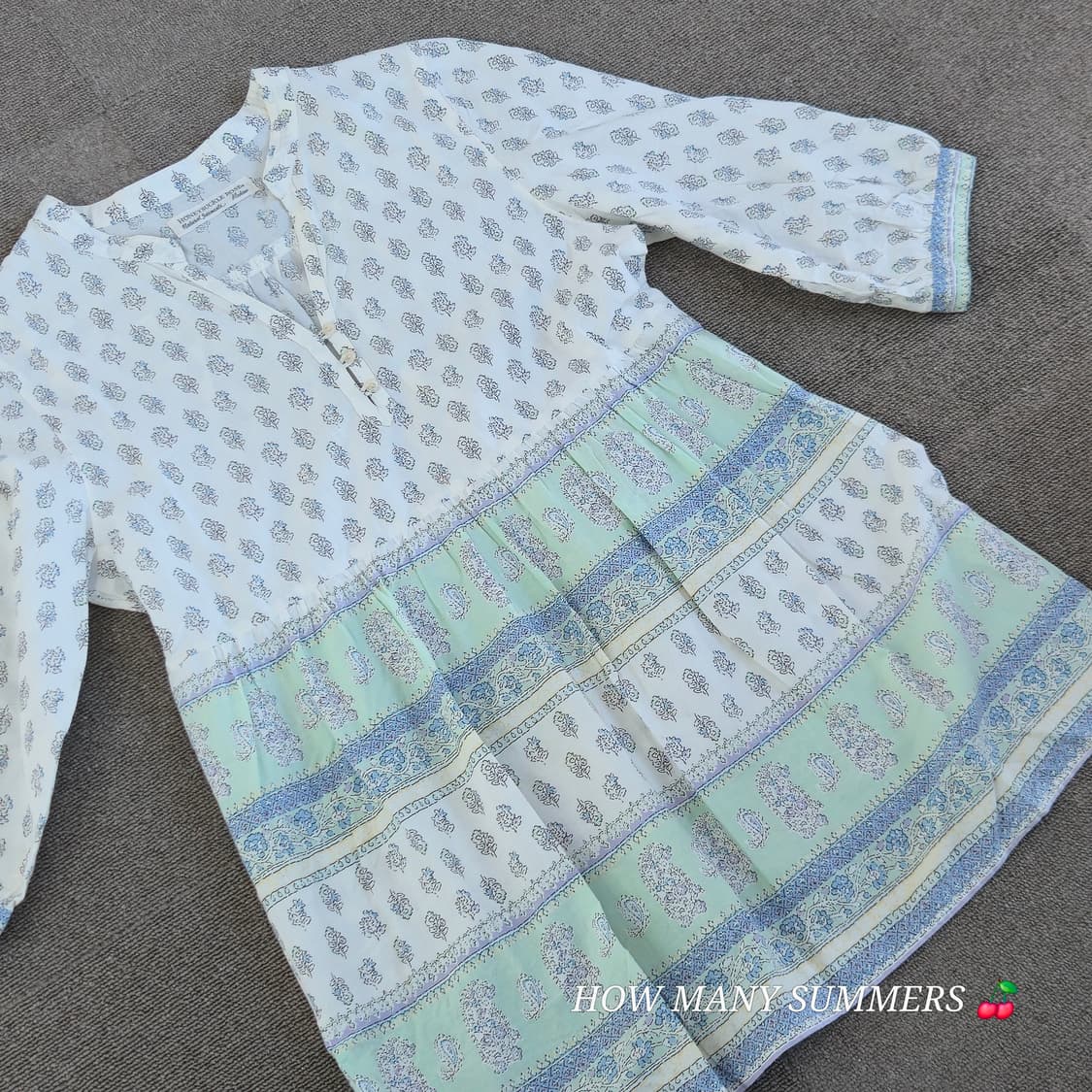 Honeysukle rose 화이트 블루/그린 패턴 블라우스 상품이미지4